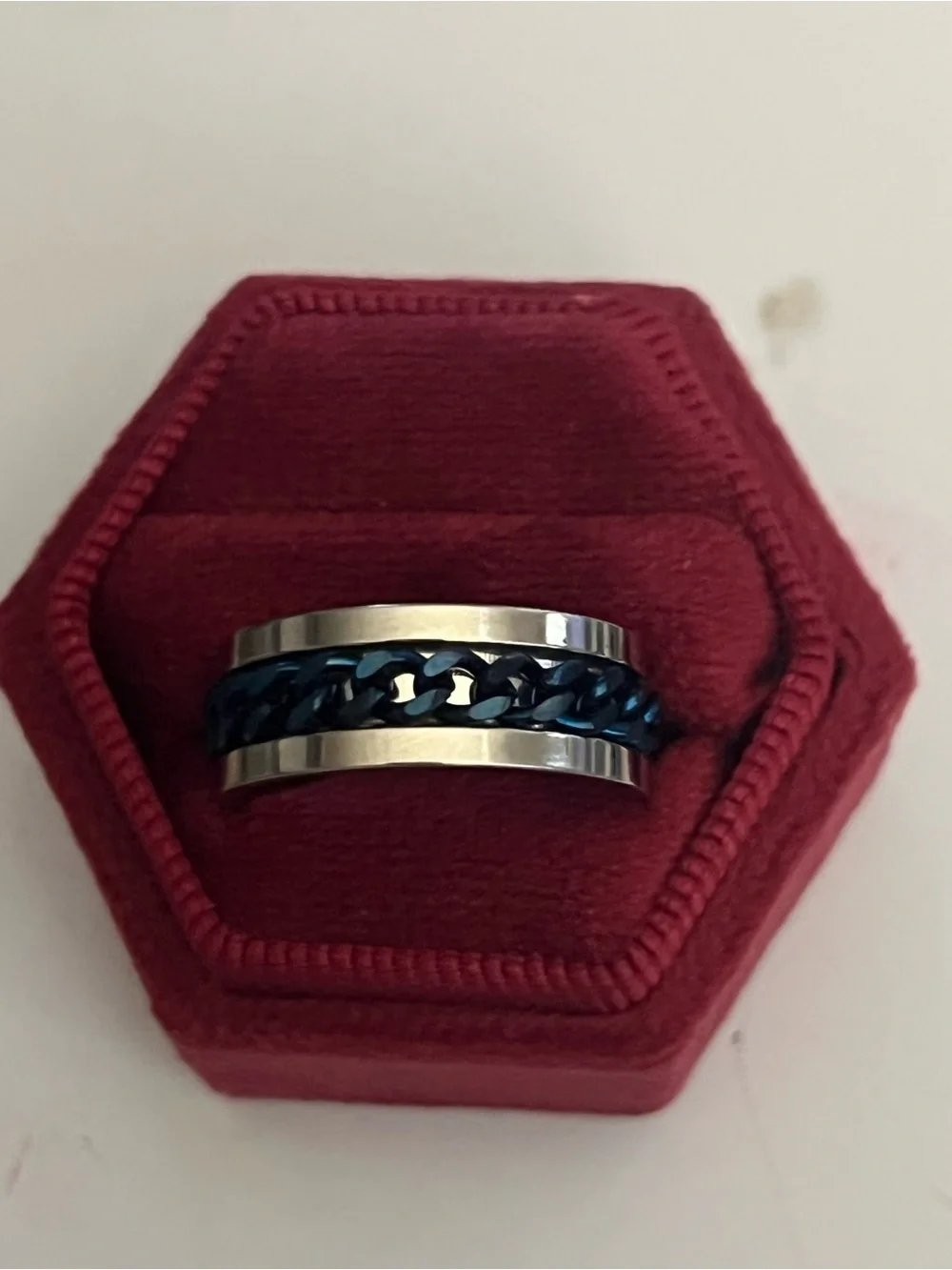 Luxury Collection Titanium Steel Silver/Blue Fidget 8mm Band Size 7 NWT